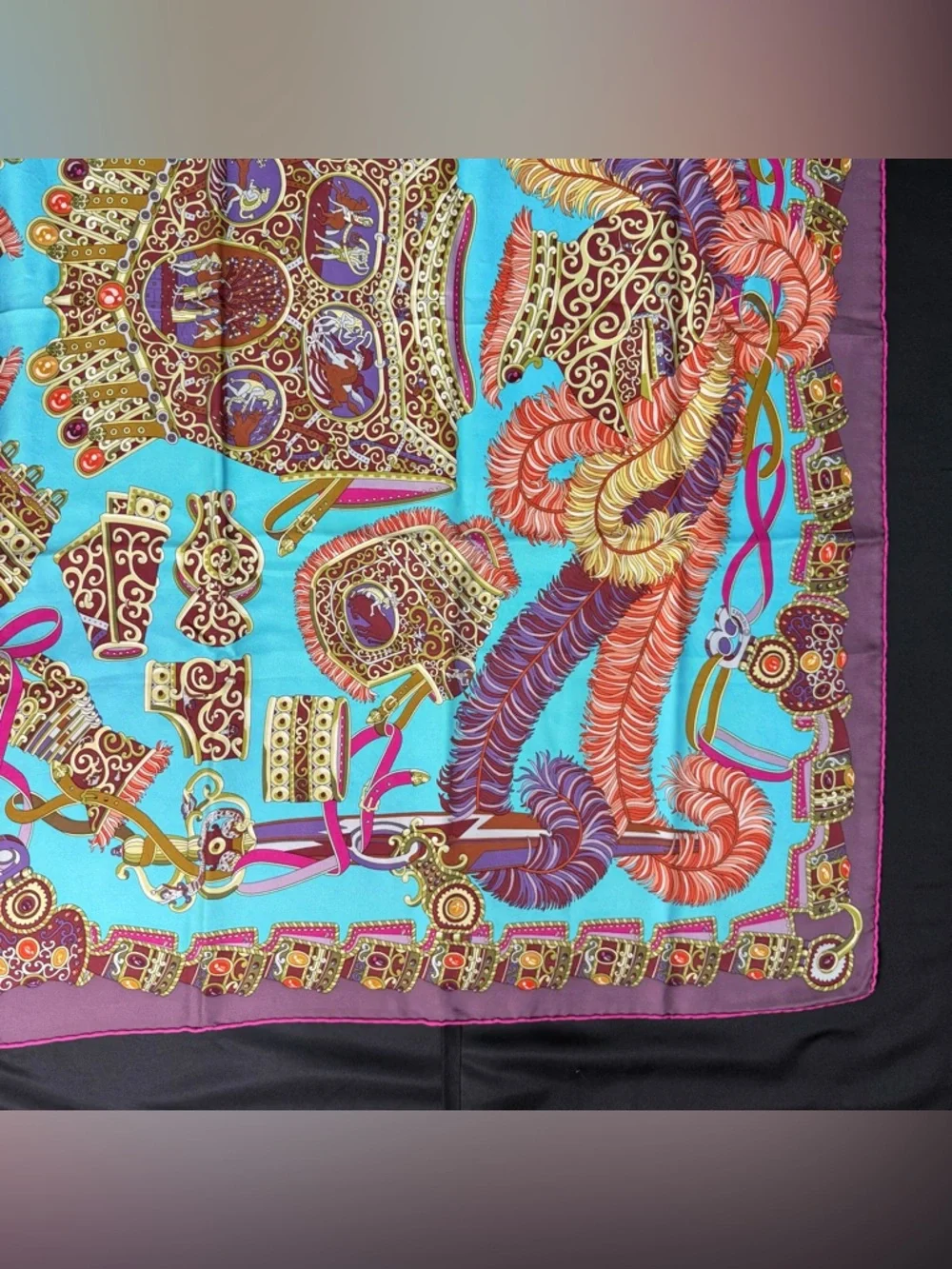 Hermes Silk Scarf Sous Le Gide De Mars Armor Purple Teal Gold Authentic - Picture 3 of 12